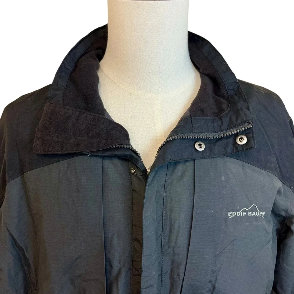 EDDIE BAUER Black Weather Edge Waterproof Breathable Jacket Hooded Size L Hiking